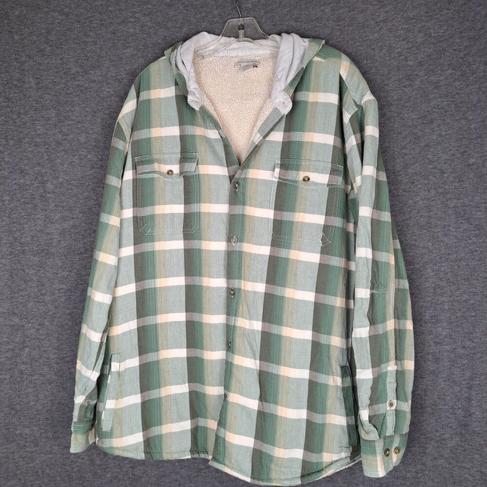 Carbon 2 Cobalt Hoodie Jacket Mens XL Green Plaid Sherpa‎ Lined Button Front
